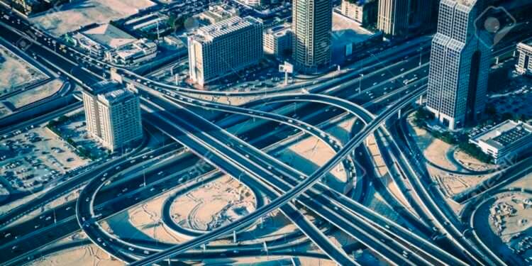 View of highway intersection, Dubai